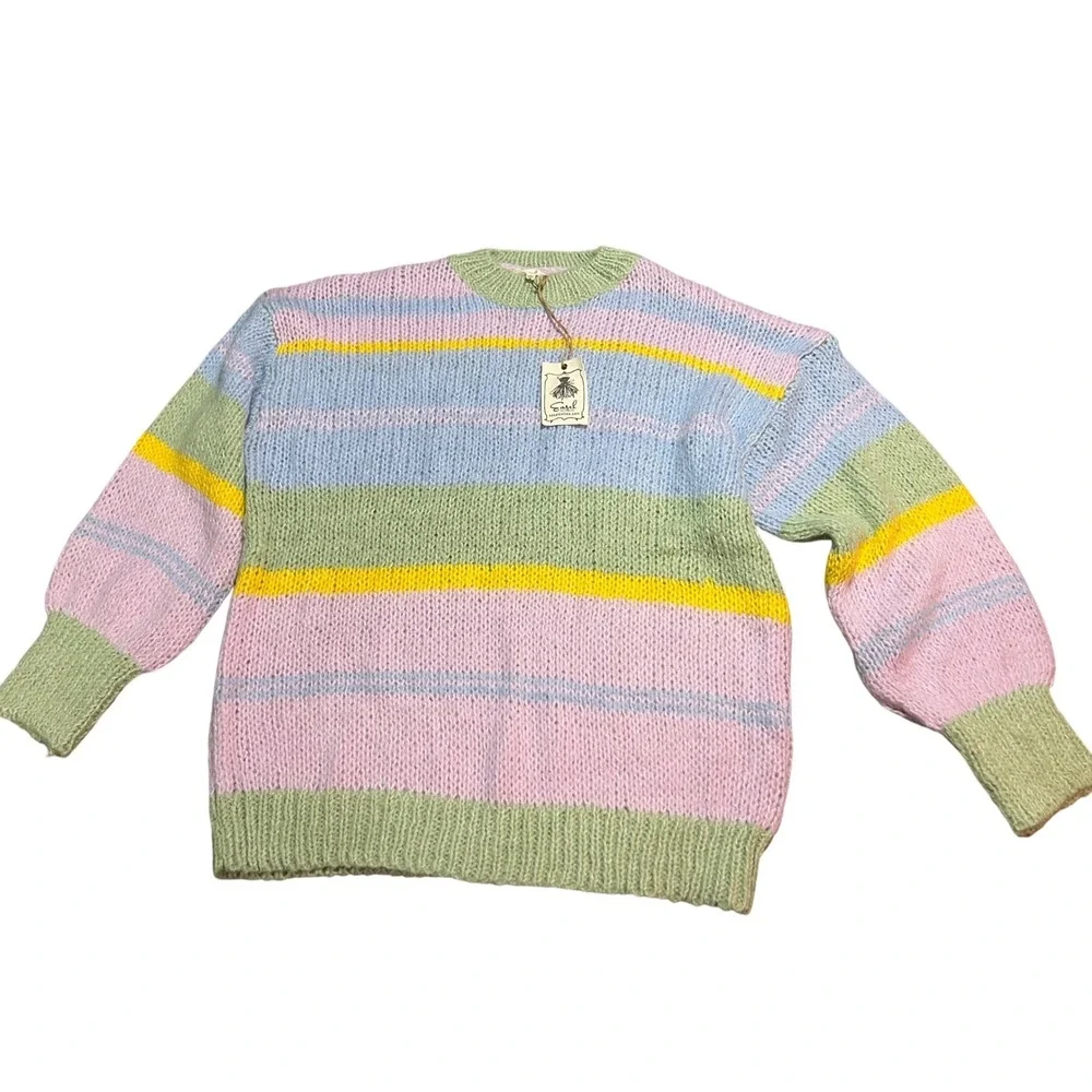 easel Pastel Striped Crewneck Sweater in Pink, Blue, Green & Yellow - Picture 2 of 9